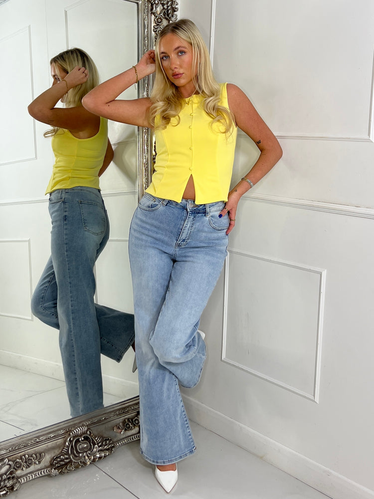 Button Slit Front Detail Top - Yellow