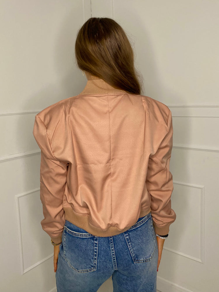Cropped Pocket Detail Bomber Jacket - Peach