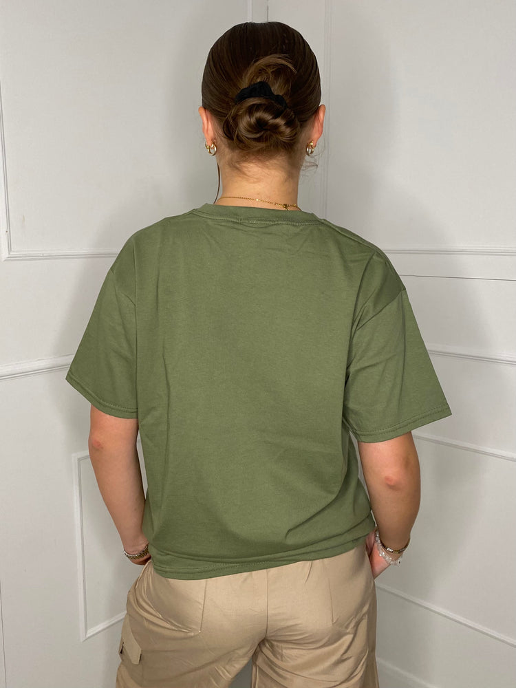 Fashion Print T-shirt- Khaki Green