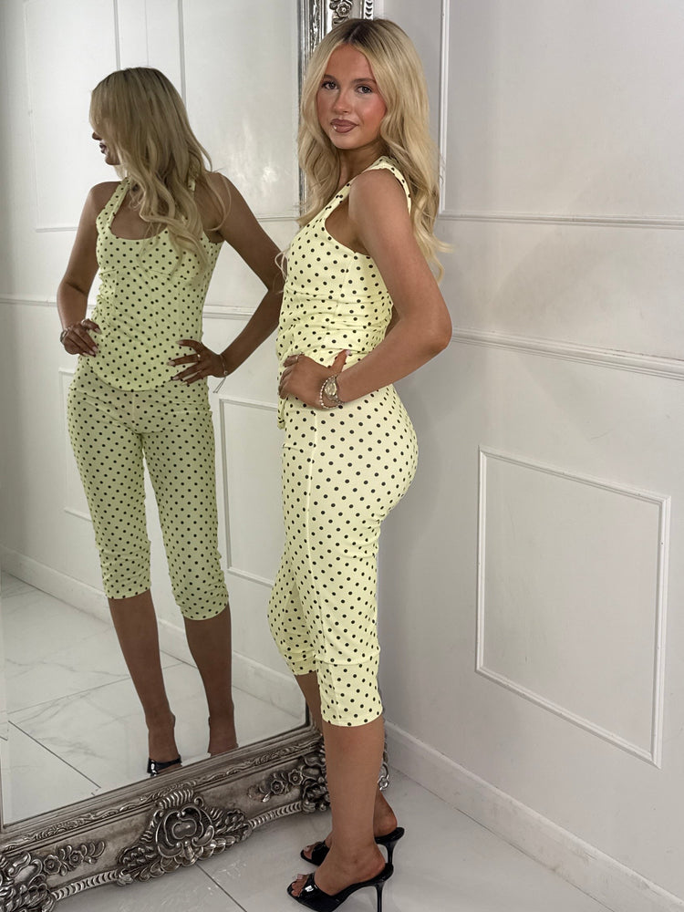 Polka Dot Corset & Capri Set - Yellow