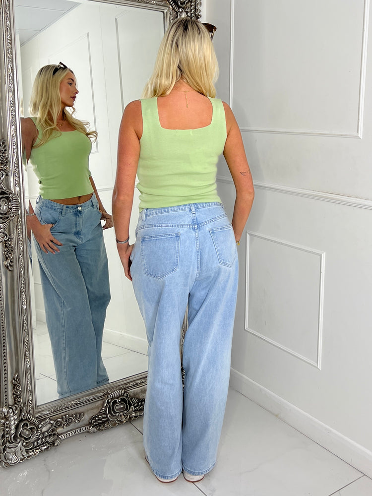 Square Neck Strap Detail Vest top - Sage Green