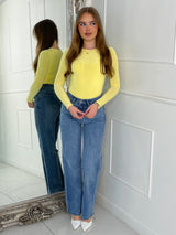 Round Neck Long Sleeve Bodysuit - Yellow
