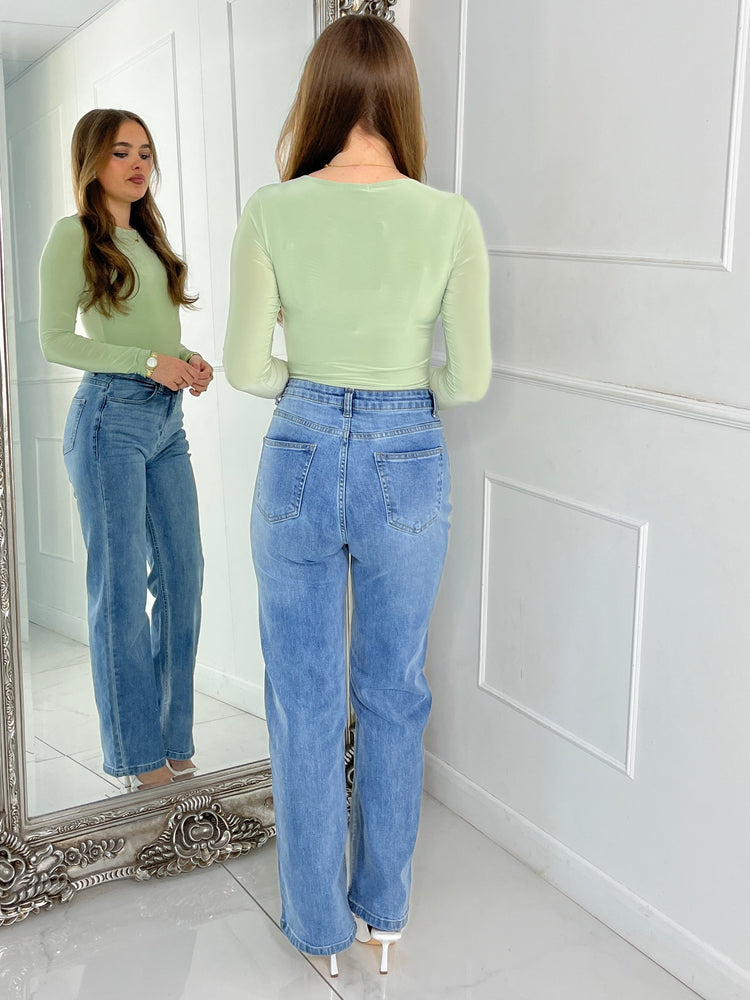 Round Neck Long Sleeve Bodysuit - Sage Green