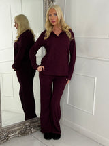 Lurex Glitter Oversized Shirt & Wide Leg Pants Co-Ord - Wine