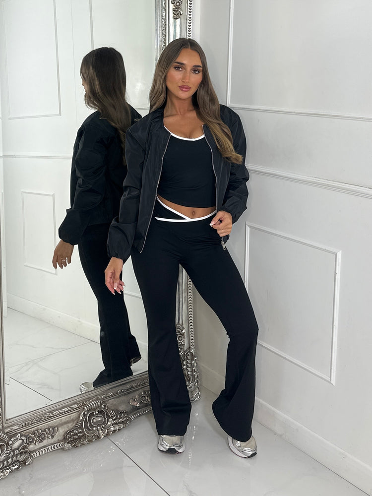 Puff Sleeve Windbreaker Jacket - Black