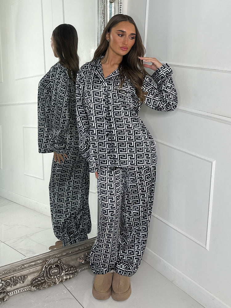 Satin Pyjamas Set - Black Swirl