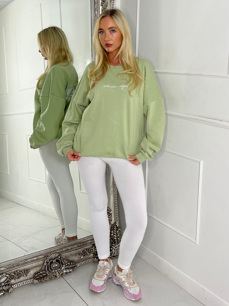 Ski Club & Resort Printed Sweatshirt - Sage Green / White