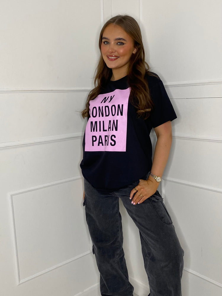 4 City Printed T-Shirt - Black/Pink