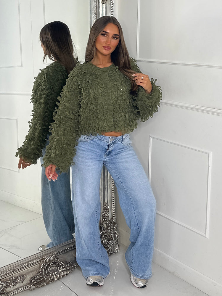 Soft Fluffy Loop Detail Cardigan - Khaki