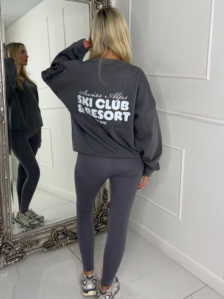 Ski Club & Resort Printed Sweatshirt - Dark Grey / White