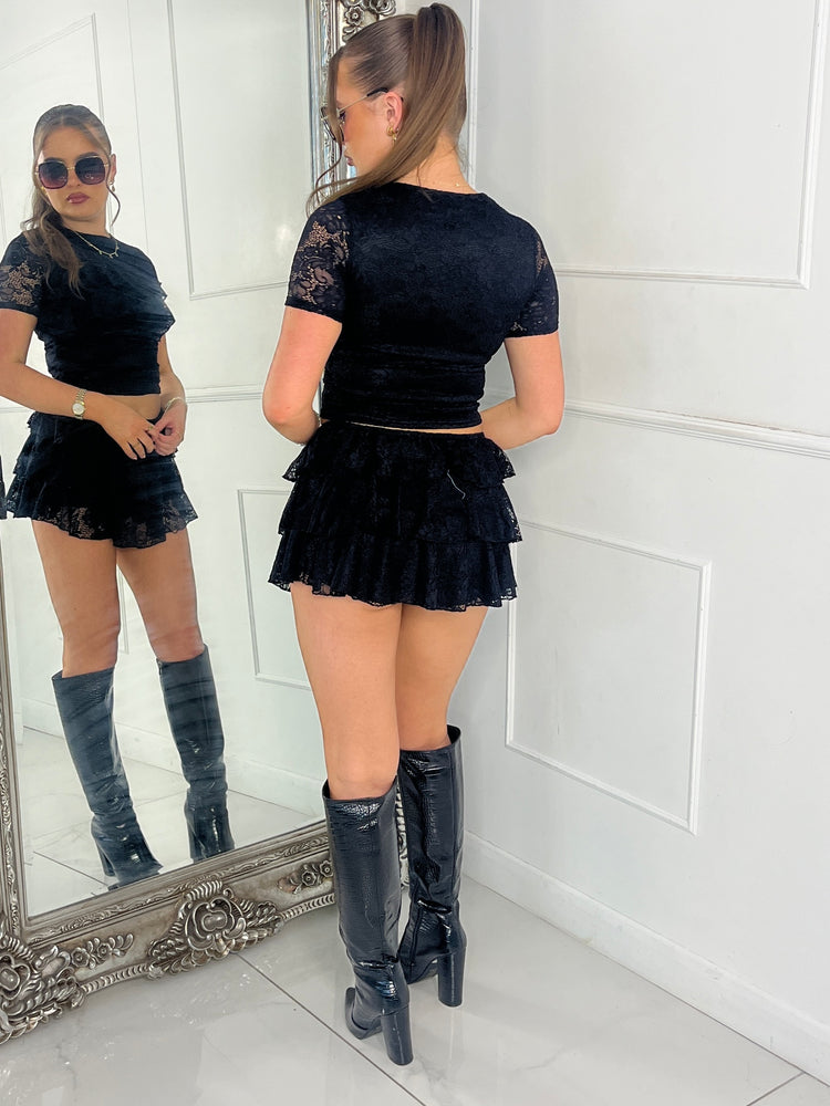 Lace Frill Top & RaRa Skort - Black