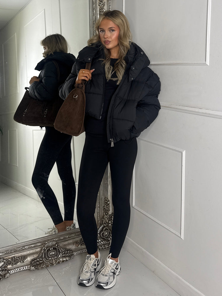 Hooded Puffer Coat - Black