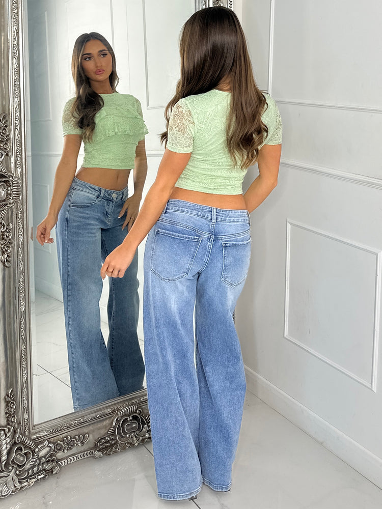Lace Frill Top - Sage Green