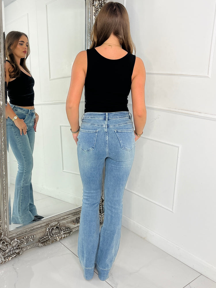 High Waisted Skinny Flared Jeans - Lightwash