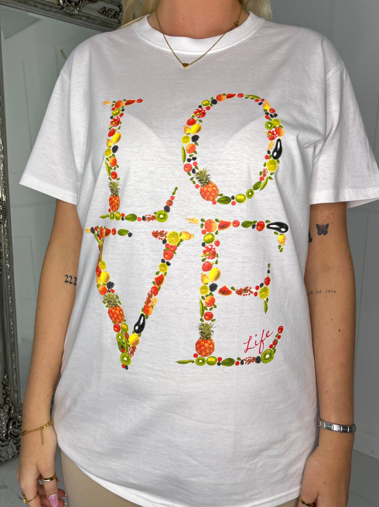 Love Fruit Print T-shirt - White