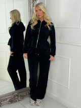 Straight Leg Trousers & Sinch Waist Detail Hoodie Co Ord - Navy