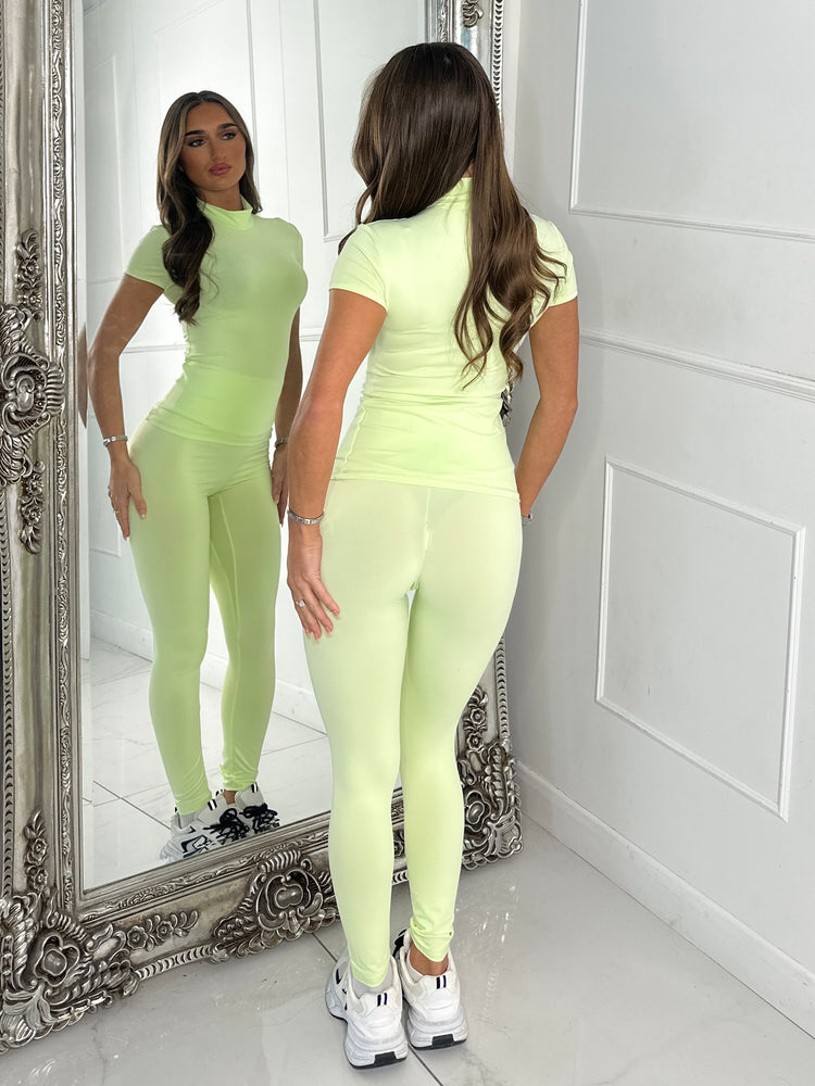 High Neck Second Skin Top & Sculpt Panel Leggings - neon green