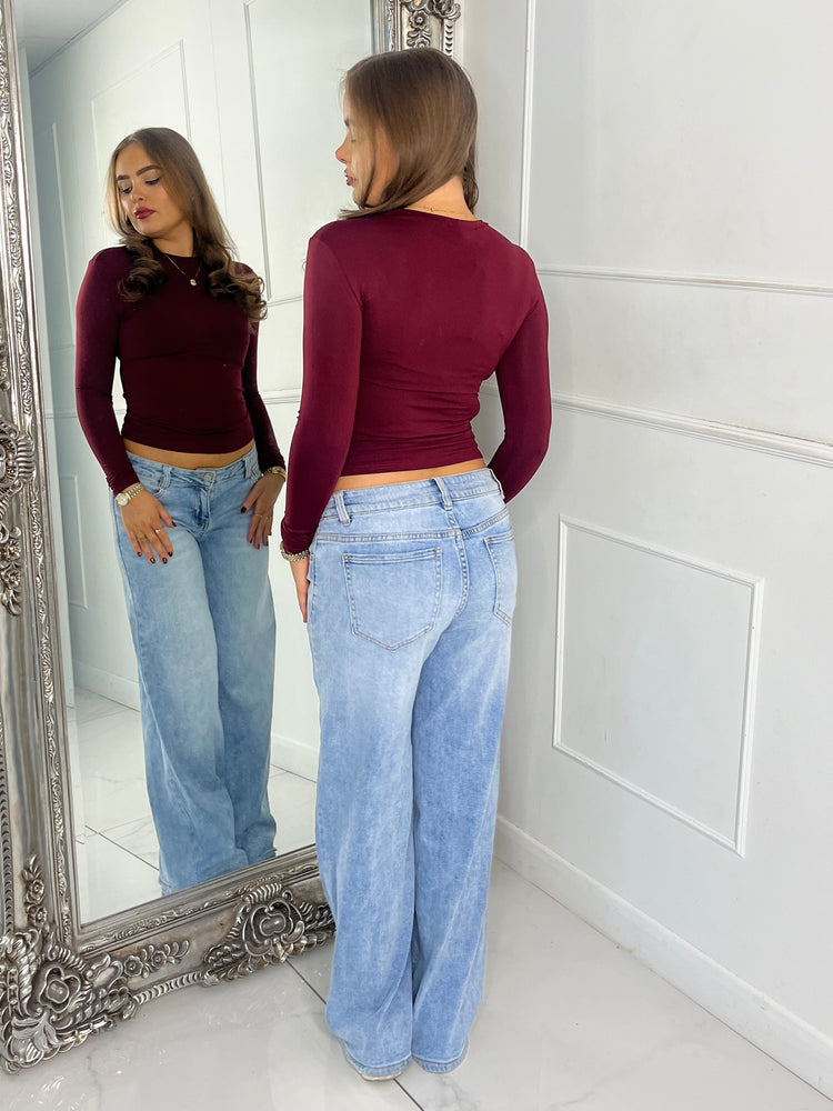 Round Neck Long Sleeve Top Second Skin - Wine