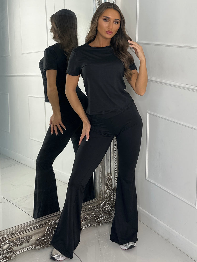Soft Cotton Top & Flares Loungesuit - Black
