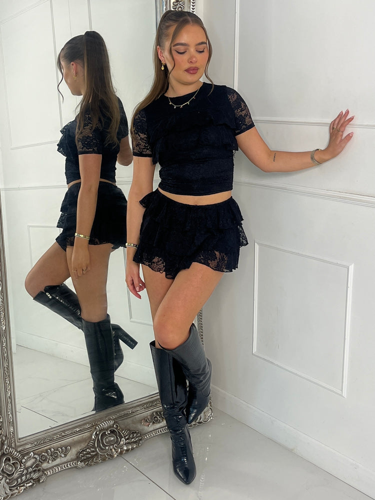 Lace Frill Top & RaRa Skort - Black