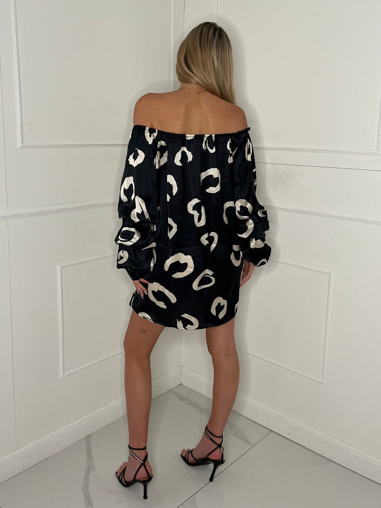 Off Shoulder Summer Dress - Black/cream
