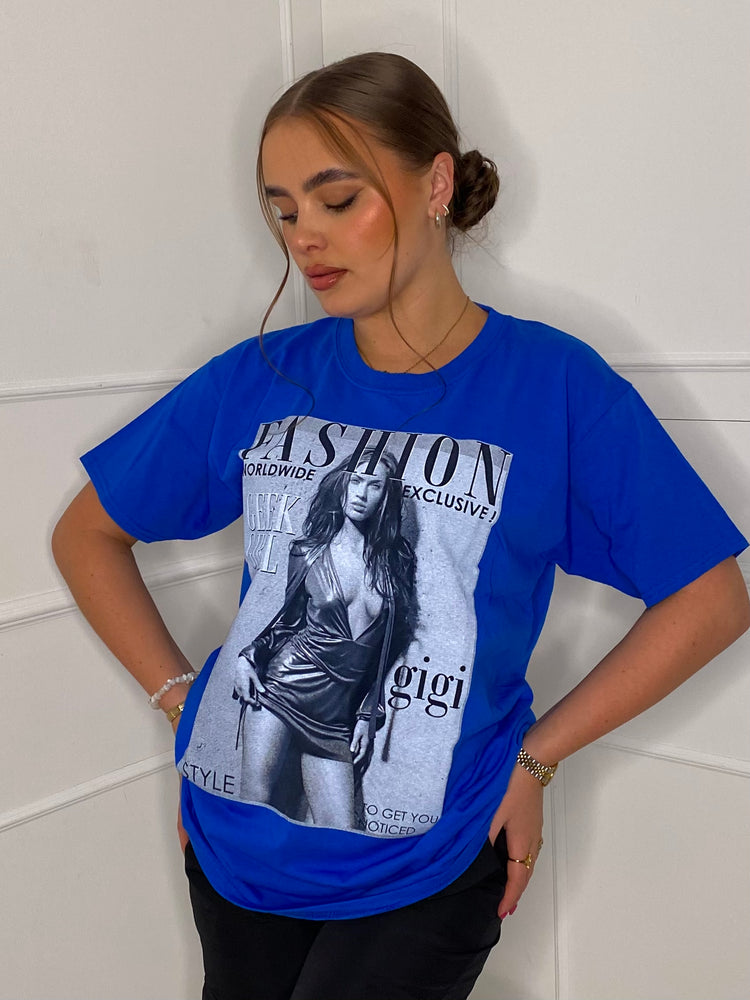 Fashion Print T-shirt- Royal Blue