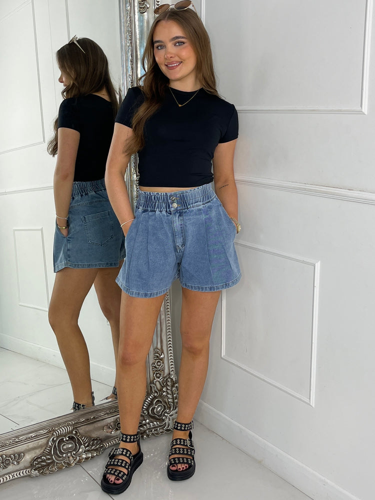 Elasticated Denim Shorts - Mid Wash