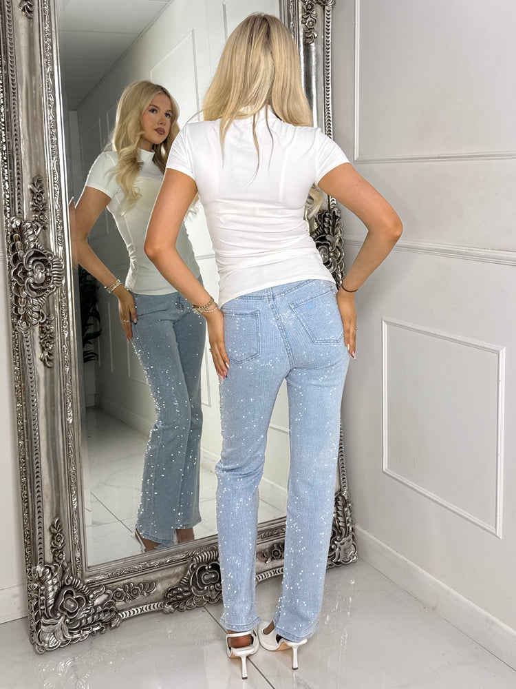 Full Diamante Slim Fit Jeans - Blue