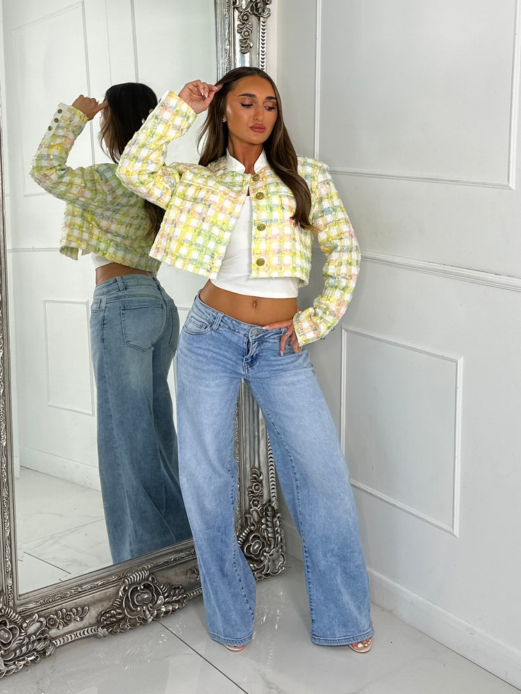 Tweed Gold Button Detail Cropped Bomber Jacket - Multi 2