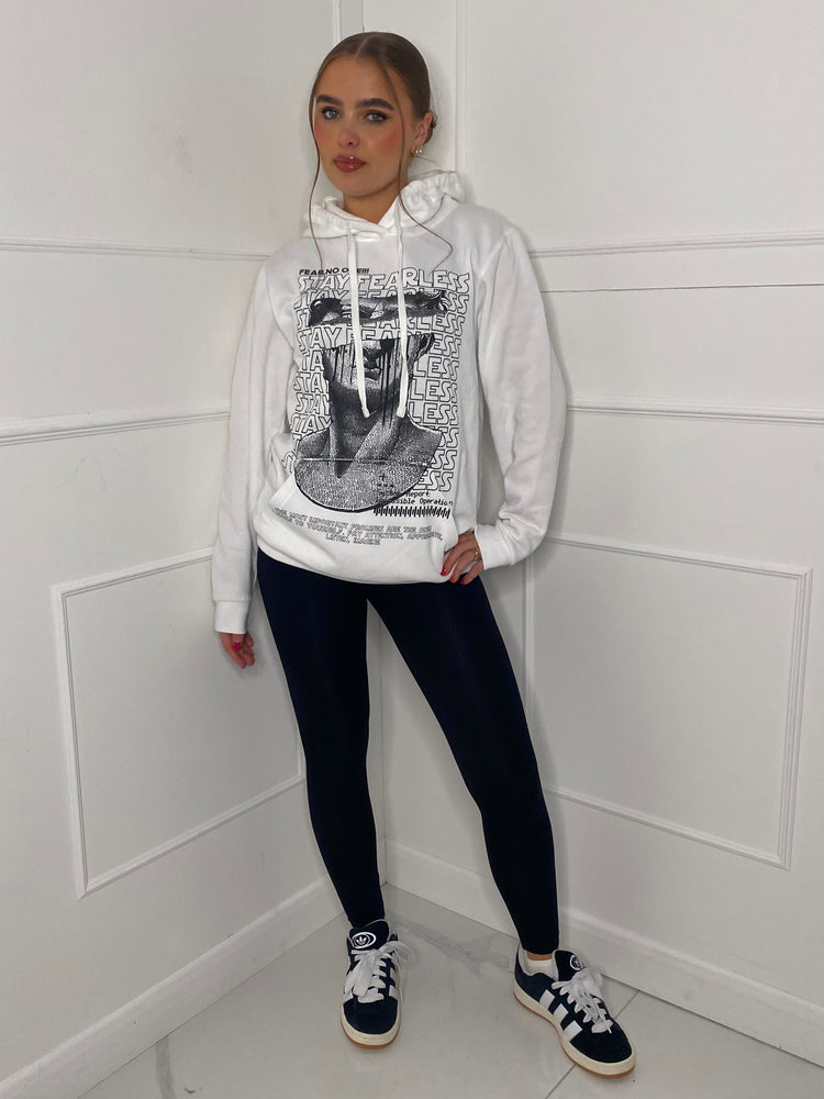 Fearless Statue Print Hoodie - White