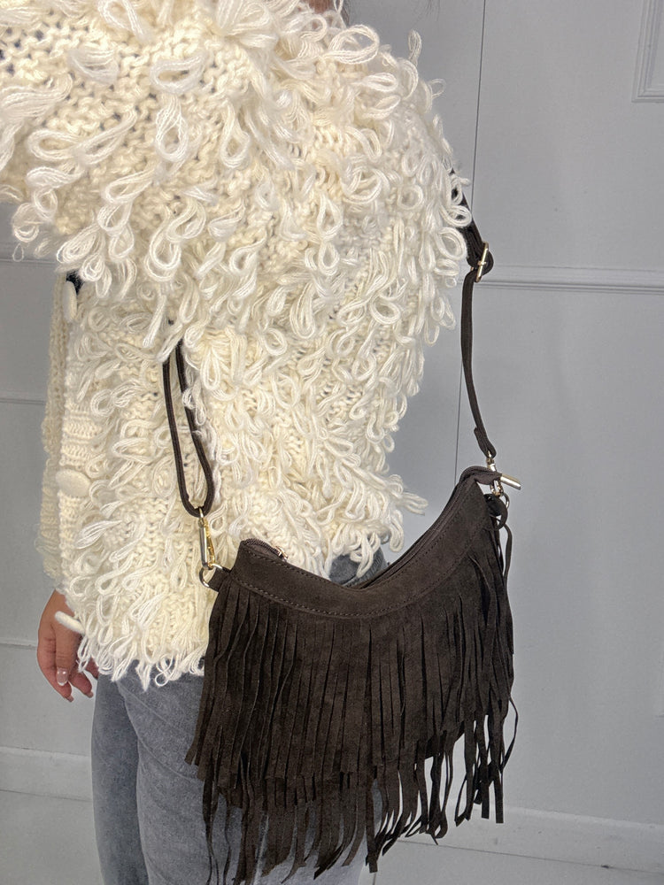 Suede Tassle Shoulder Bag - Brown