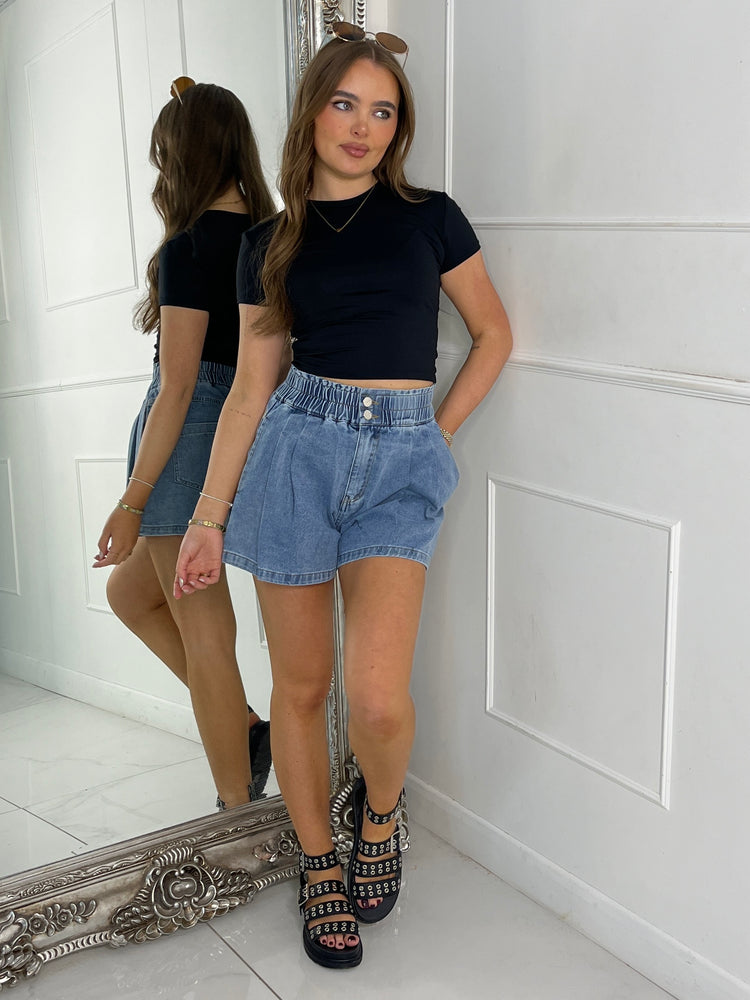 Elasticated Denim Shorts - Mid Wash