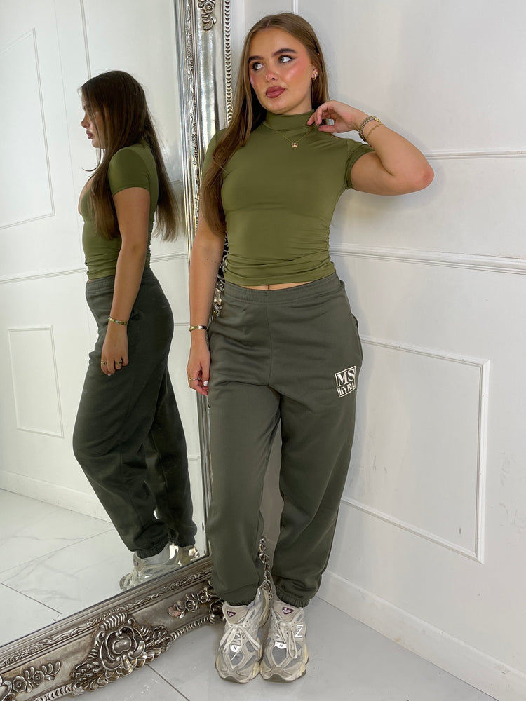 High Neck Short Sleeve Top Second Skin - Khaki