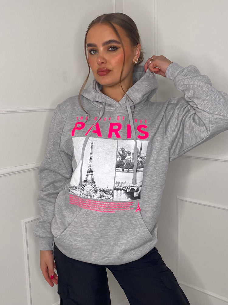 Paris Print Hoodie - Grey