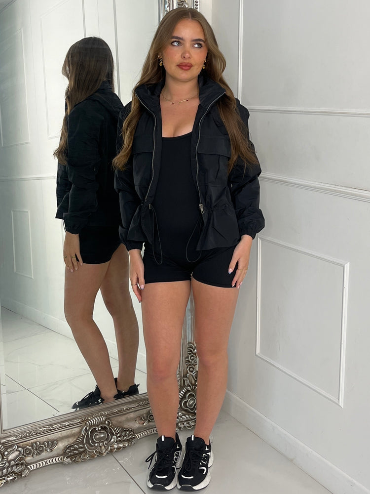 Utility Pocket Front Windbreaker - Black