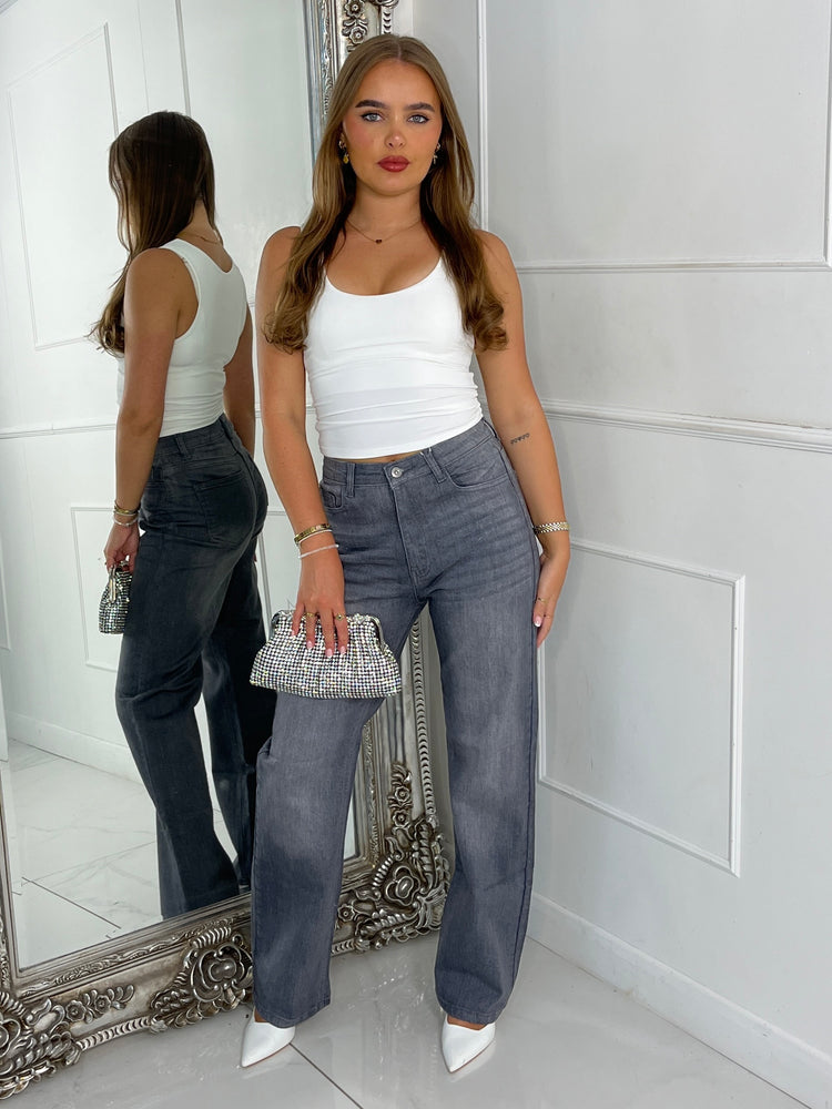 Wide Leg Jeans - Light Grey