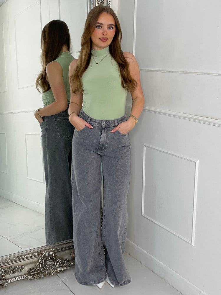 Sleeveless High Neck Bodysuit - Sage Green