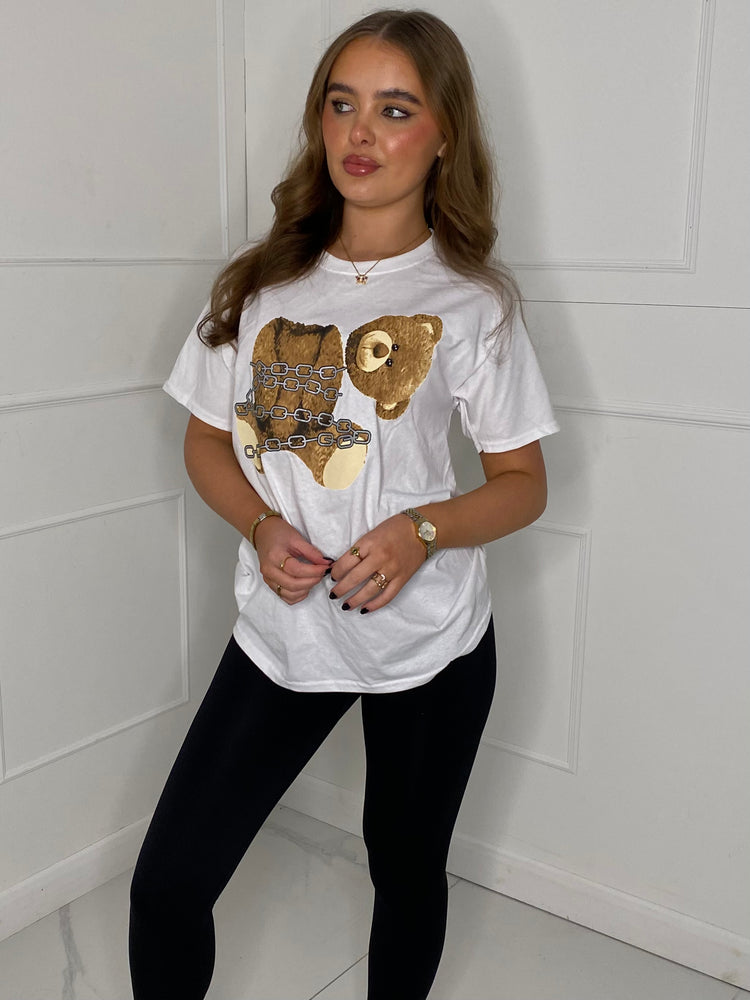 Headless Chain Teddy Print T-Shirt - White
