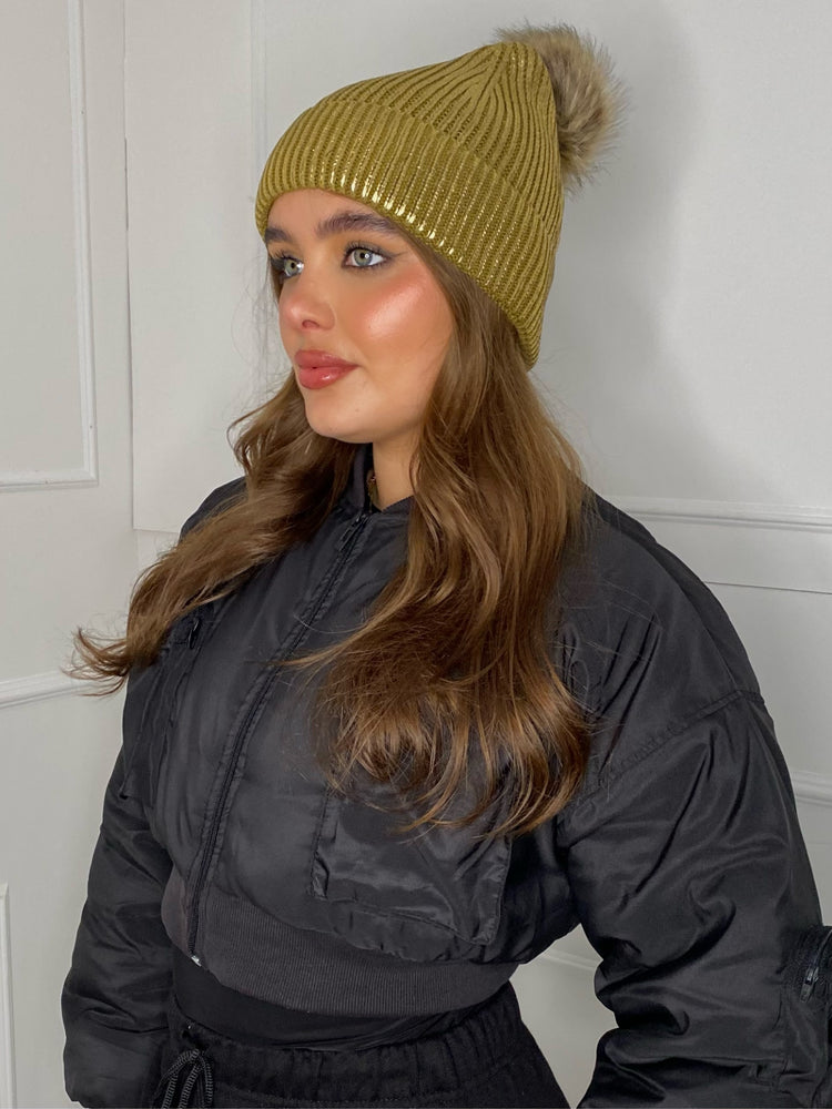 Metallic Bobble Hat - Yellow/Gold