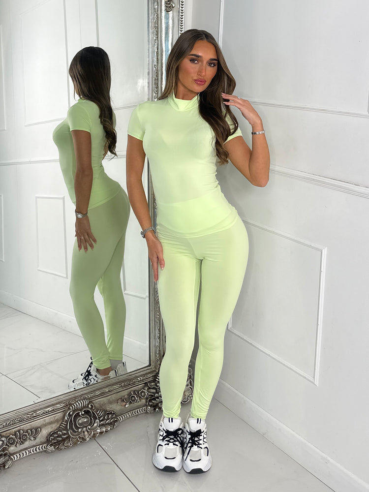 High Neck Second Skin Top & Sculpt Panel Leggings - neon green