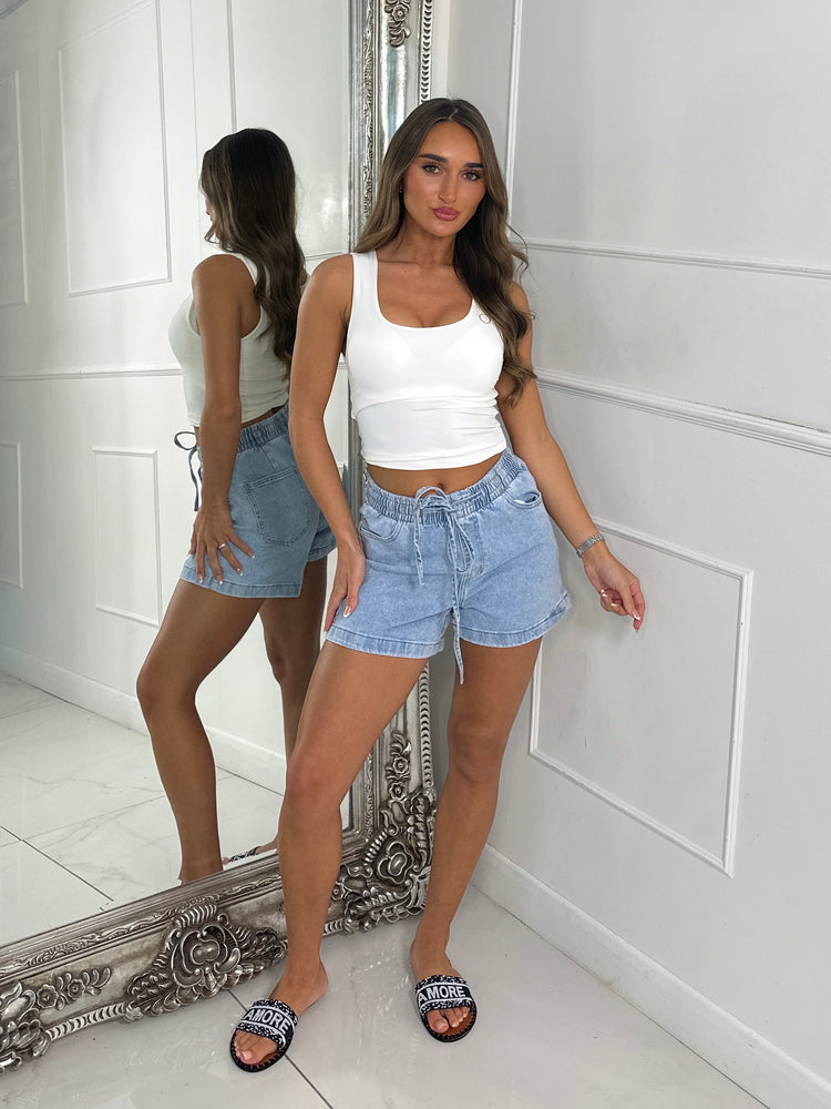 Denim Jogger Shorts - Light Wash