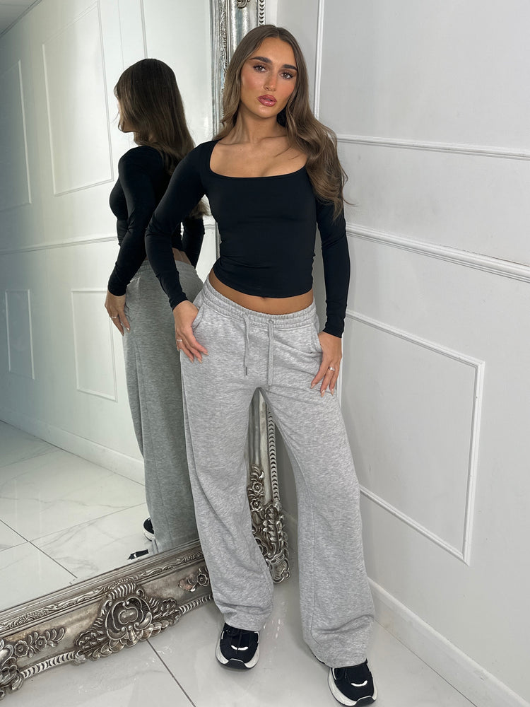 Square Neck Long Sleeve Sculpt Gym Top - Black