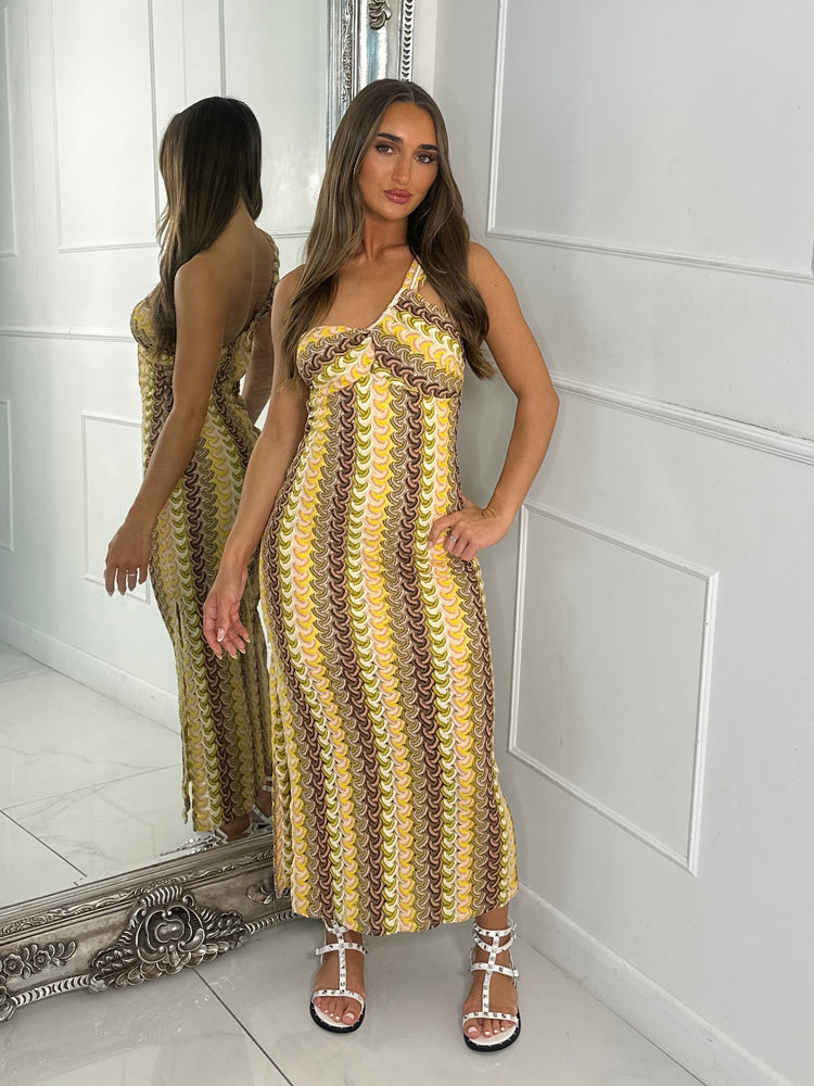 Crochet One Shoulder Dress - Yellow Multi