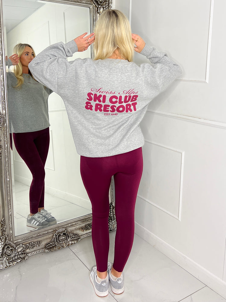 Ski Club & Resort Printed Sweatshirt - Light Grey / Wine
