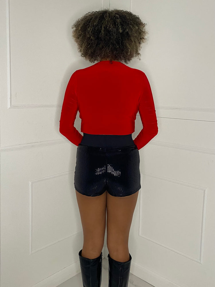 Cowl Neck Long Sleeve Top - Red