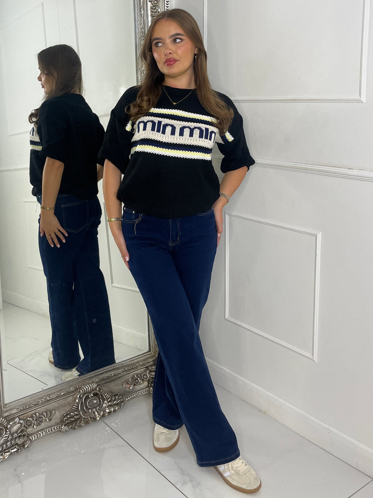 Knitted Min Slogan Jumper - Black