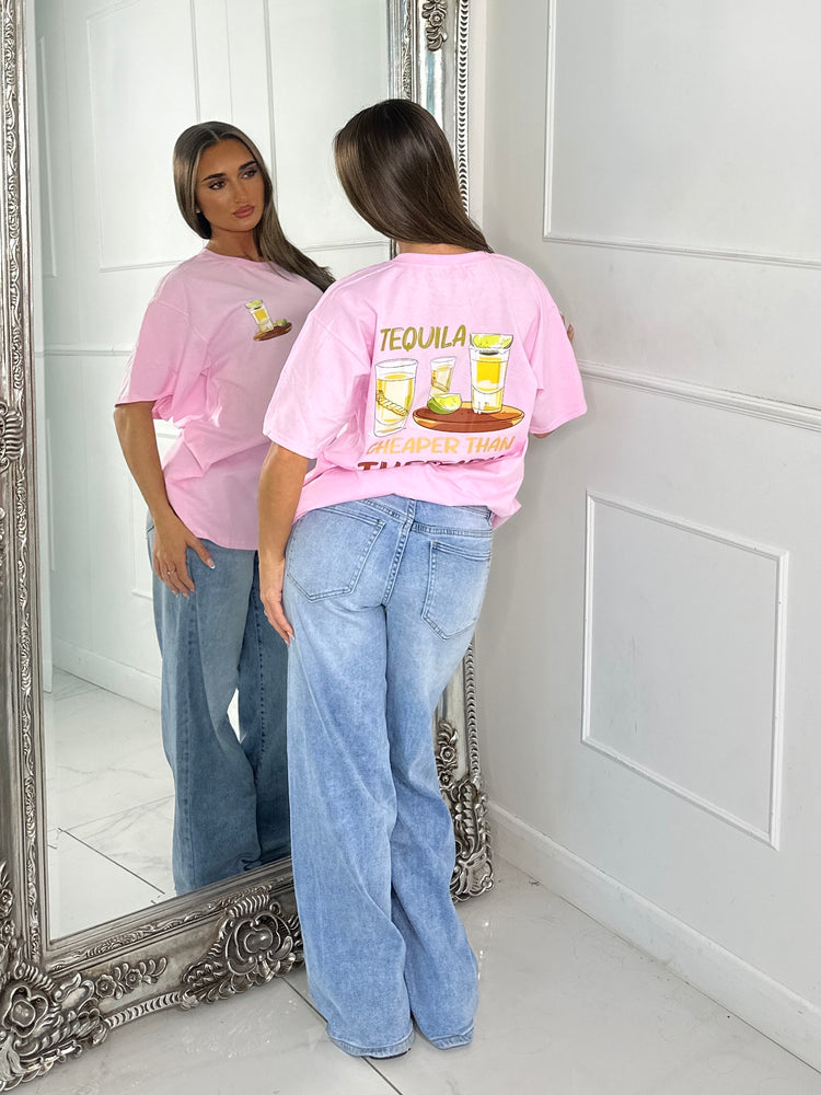 Tequila Therapy Print Tee - Baby Pink