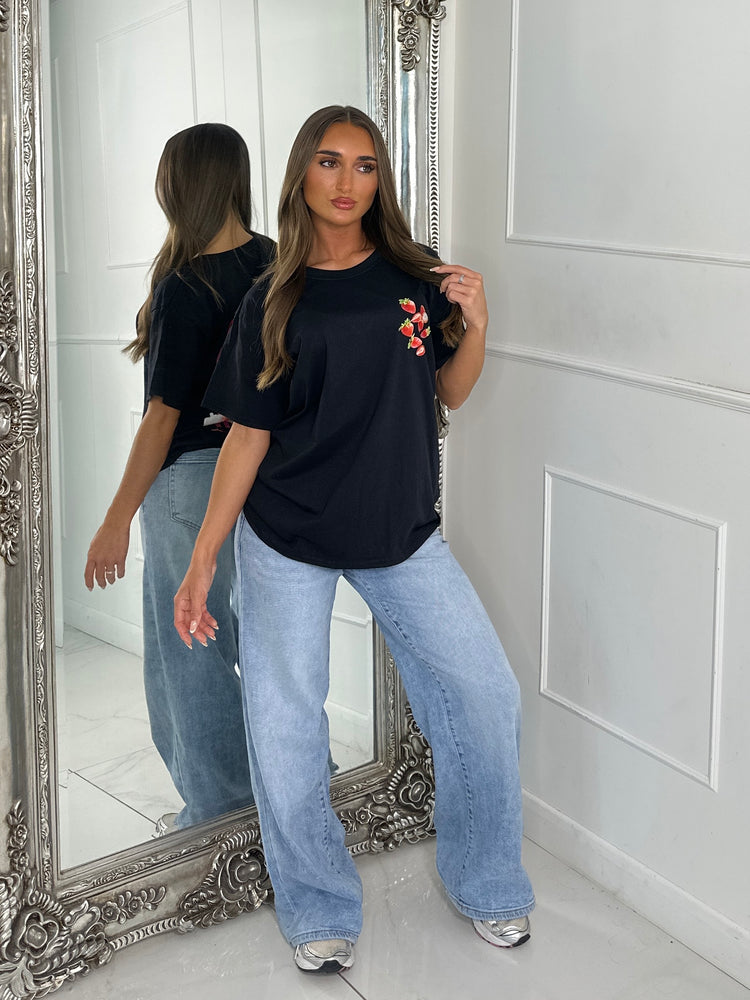 Sweet Goodness Strawberry Print Tee - Black