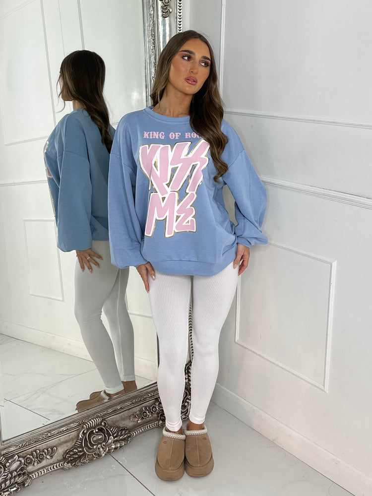 'Kiss Me' Oversized Sweatshirt - Blue