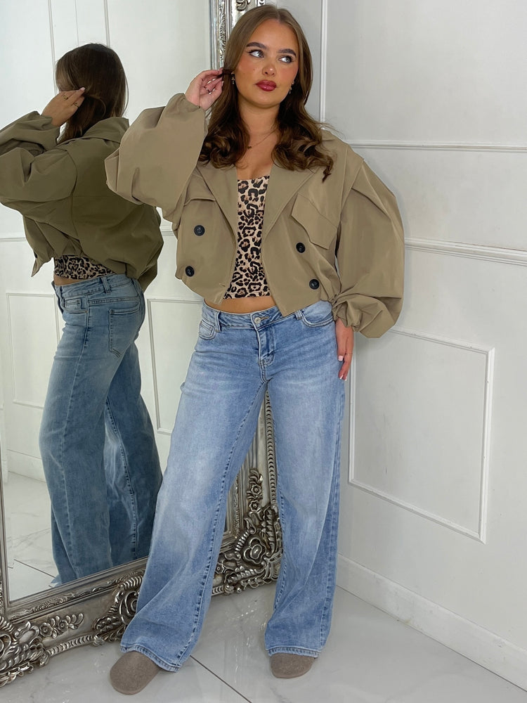 Crop Balloon Sleeve Trench Jacket - Taupe
